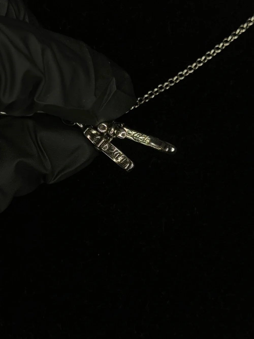 Chrome Hearts Safety Pin Double Diamond Studded Floral Cross Unisex Necklace - Picture 5 of 7